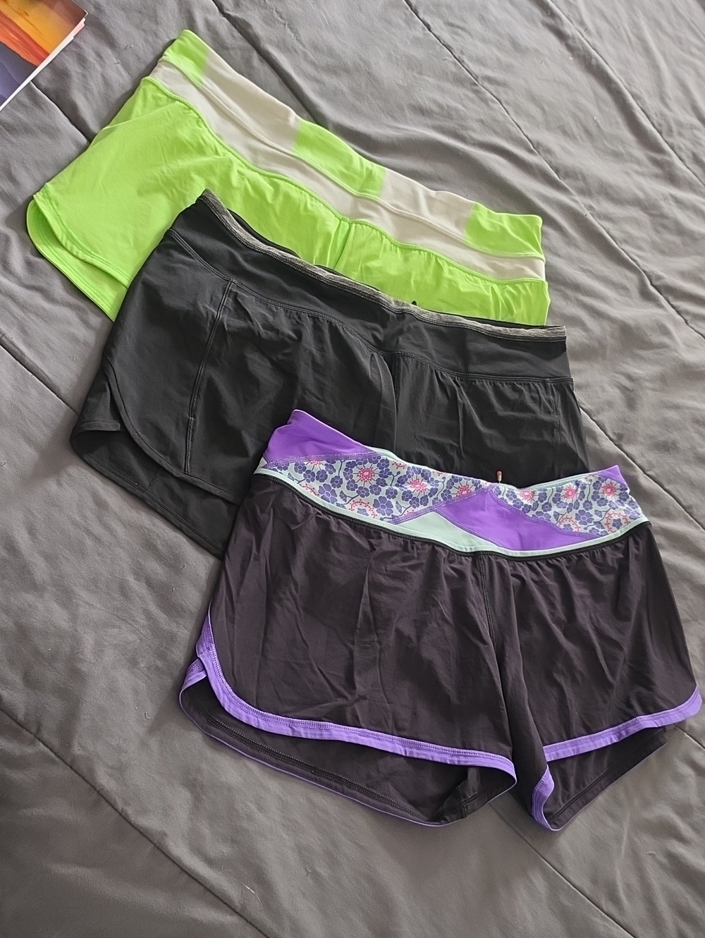 lululemon athletica Women's Athletic Shorts Trio - Black, Neon Green & Purple